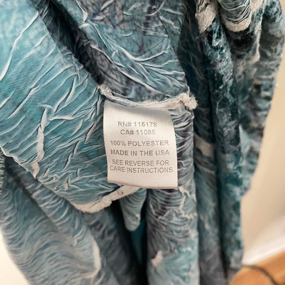 KOMAROV Crinkly Blue Green Leaf Print Lace Panel V-Neck Maxi Dress Size XL - Picture 6 of 8